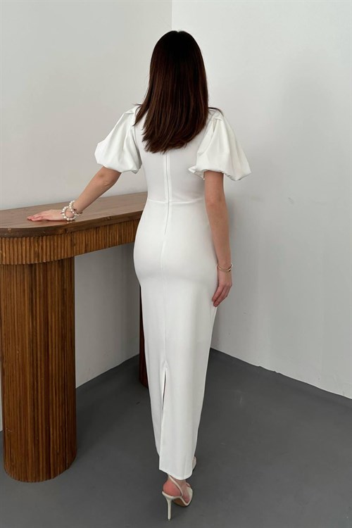 Wholesale White Balloon Sleeve Dress