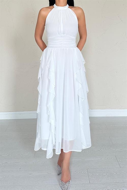 Wholesale White Frilled Dress