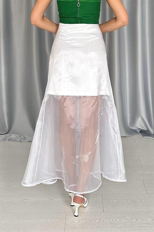 Wholesale White Organza Detailed Atlas Skirt