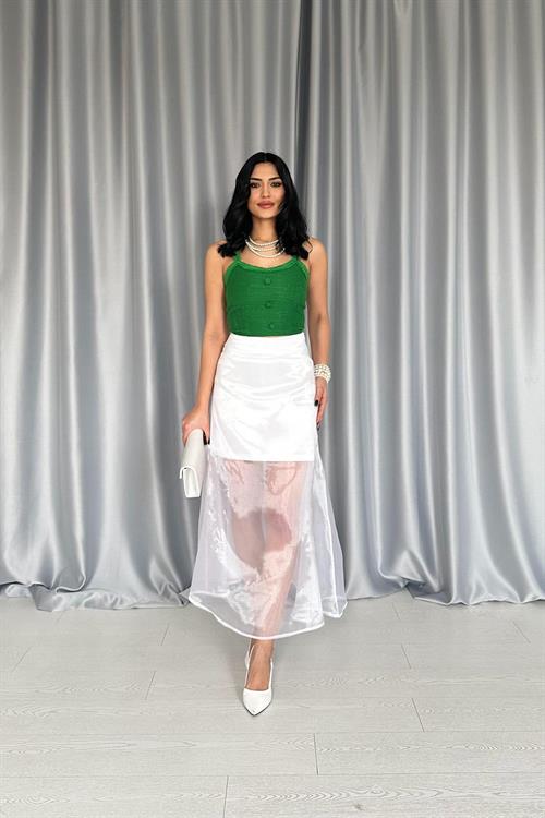 Wholesale White Organza Detailed Atlas Skirt