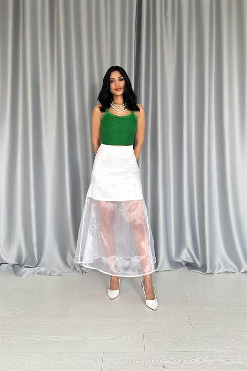 Wholesale White Organza Detailed Atlas Skirt