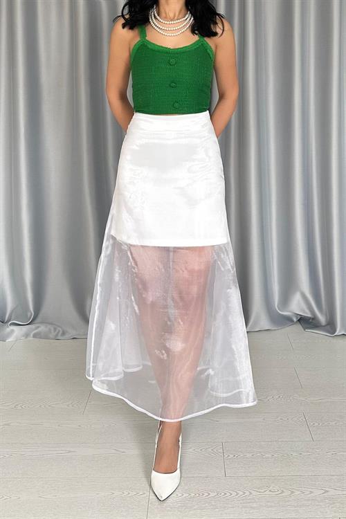 Wholesale White Organza Detailed Atlas Skirt