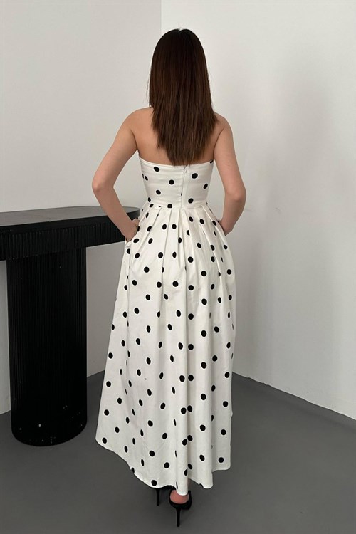 Toptan Beyaz Puantiyeli Elbise