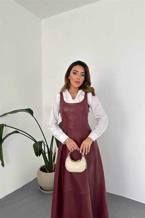 Wholesale Burgundy Strappy Leather Dress