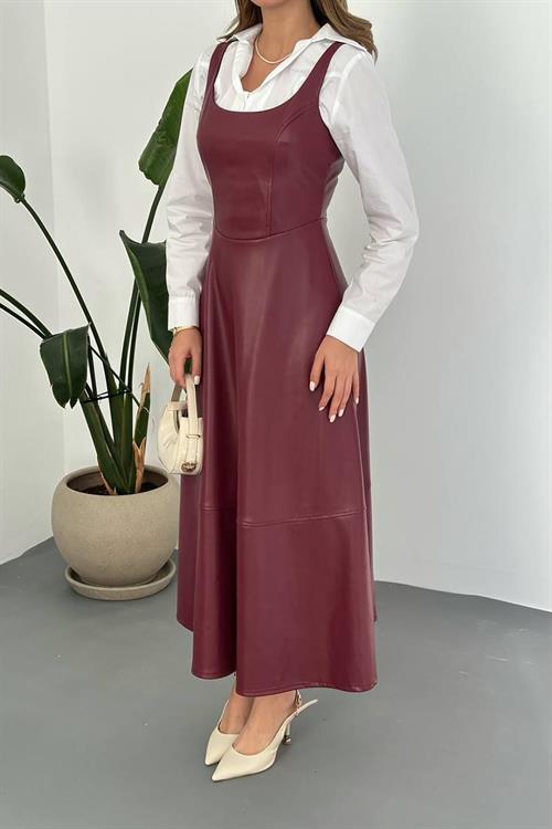 Wholesale Burgundy Strappy Leather Dress