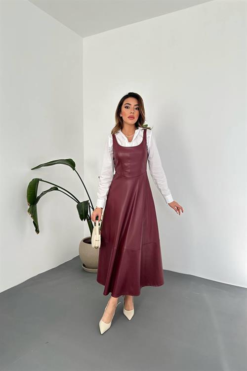 Wholesale Burgundy Strappy Leather Dress