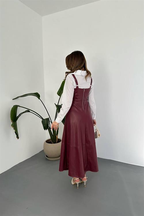 Wholesale Burgundy Strappy Leather Dress