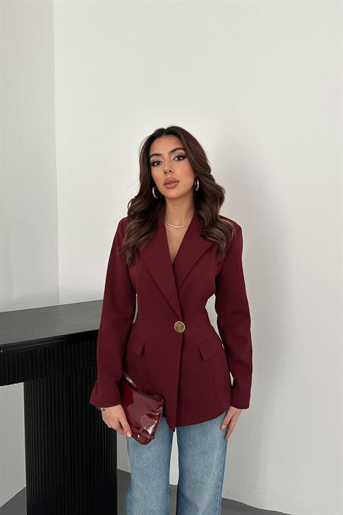 Bordo Belden Oturtmalı Blazer Ceket