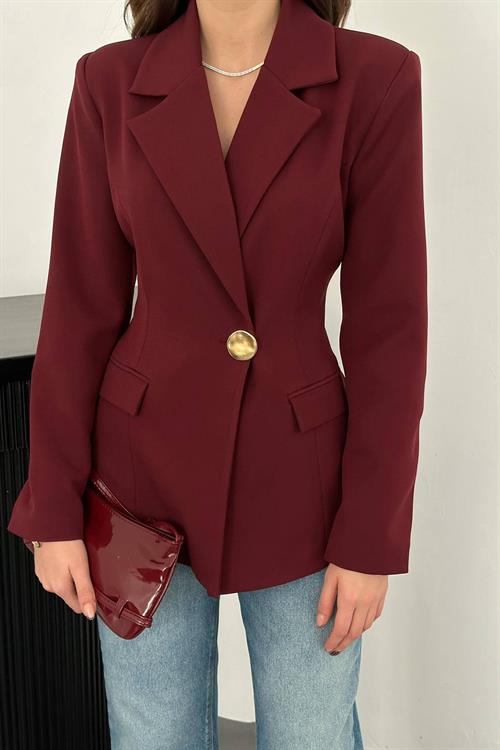 Bordo Belden Oturtmalı Blazer Ceket