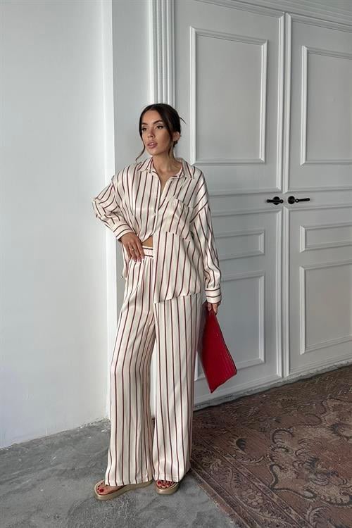 Wholesale Burgundy Striped Satin Set