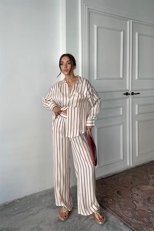Wholesale Burgundy Striped Satin Set