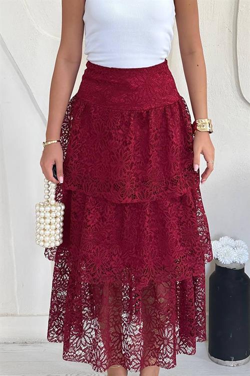 Wholesale Burgundy Layered Lace Skirt