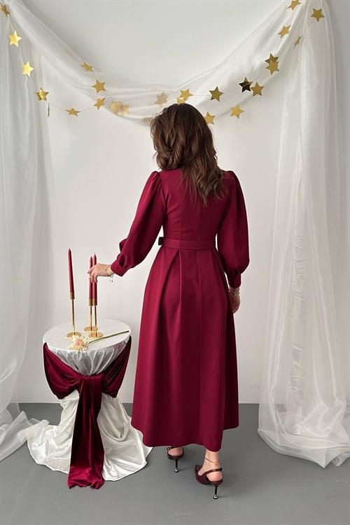 Wholesale Burgundy Dress with Lace Trim