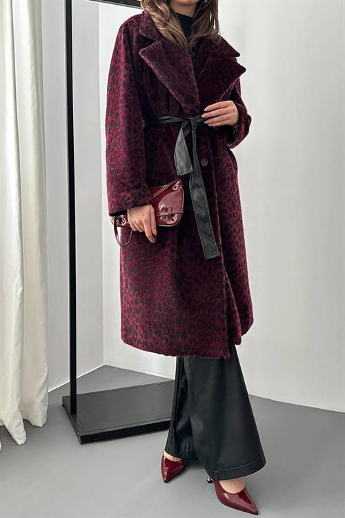 Wholesale Burgundy Coat with Leather Belt