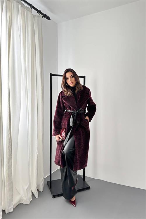 Wholesale Burgundy Coat with Leather Belt