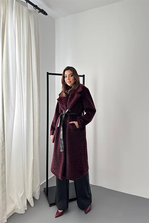 Wholesale Burgundy Coat with Leather Belt