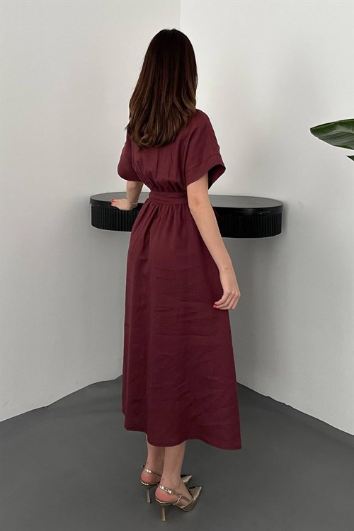 Toptan Bordo Gömlek Elbise