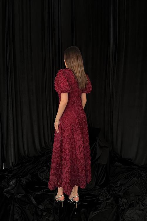 Wholesale Burgundy Dress with Rose Draping