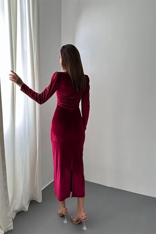 Wholesale Burgundy Velvet Dress with Rhinestone Fringe