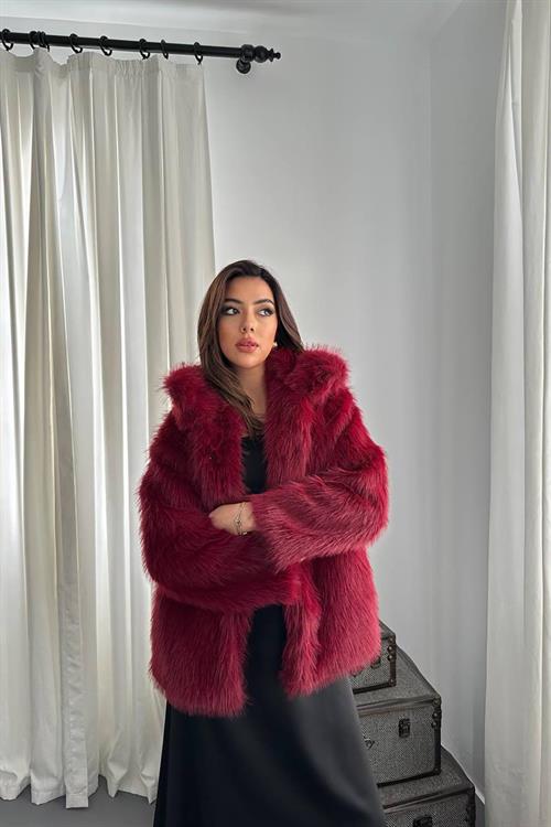Wholesale Burgundy Faux Fur Coat