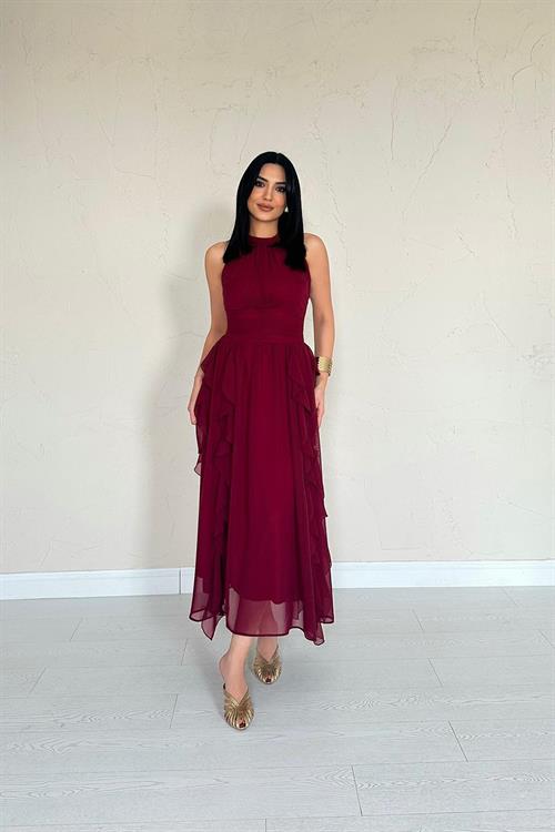 Wholesale Burgundy Frilled Dress