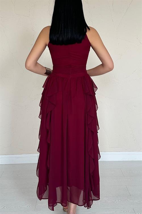 Wholesale Burgundy Frilled Dress