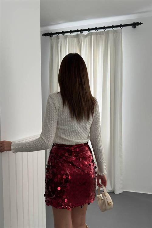 Wholesale Burgundy Sequin Short Skirt