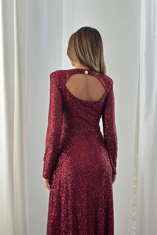 Wholesale Burgundy Backless Sequin Dress