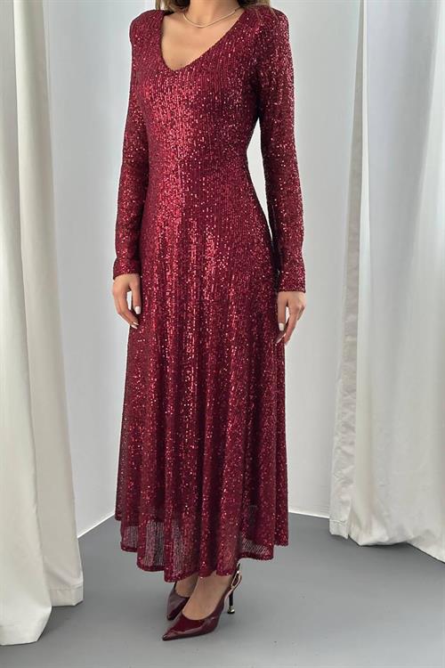 Wholesale Burgundy Backless Sequin Dress