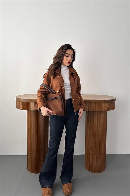 Wholesale Camel Stand-Collar Short Jacket