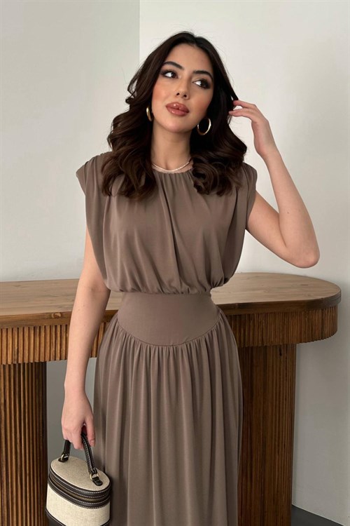 Toptan Camel Etekli Tulum Elbise