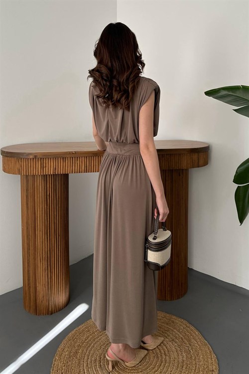 Toptan Camel Etekli Tulum Elbise