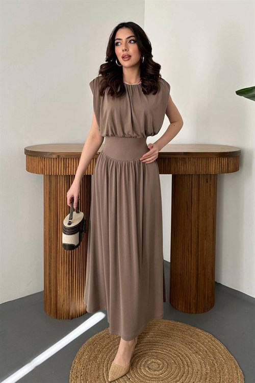 Toptan Camel Etekli Tulum Elbise