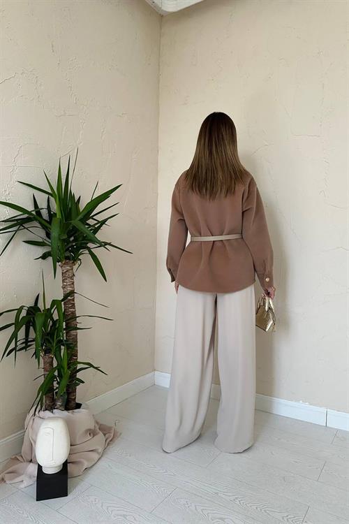 Wholesale Camel Cashmere Shirt with Gold Buttons