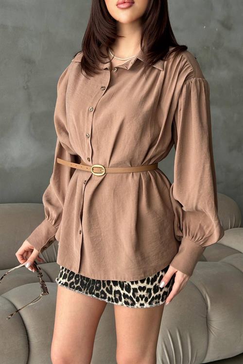 Wholesale Camel Modal Shirt with Belt