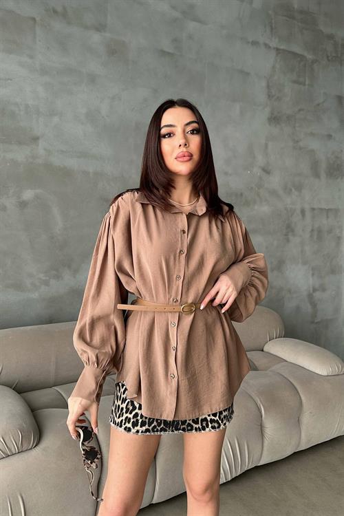 Wholesale Camel Modal Shirt with Belt