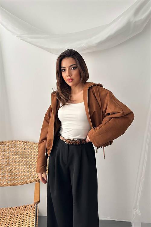 Wholesale Camel Short Jacket with Hood