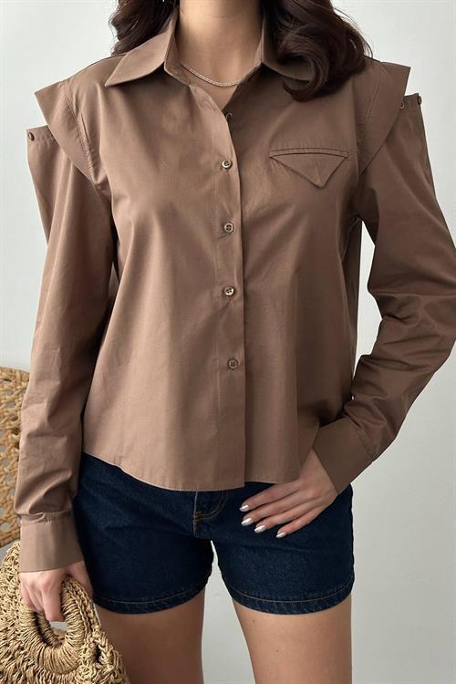 Wholesale Camel Poplin Shirt with Flap Pocket