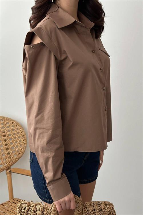 Wholesale Camel Poplin Shirt with Flap Pocket