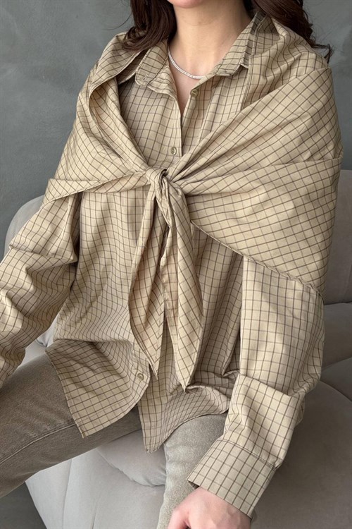 Toptan Camel Şal Detaylı Oversıze Gömlek