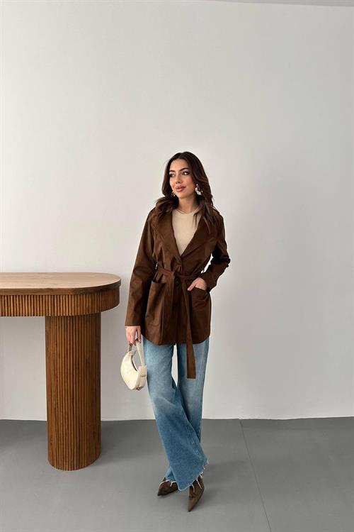 Wholesale Camel Suede Jacket with Matching Belt