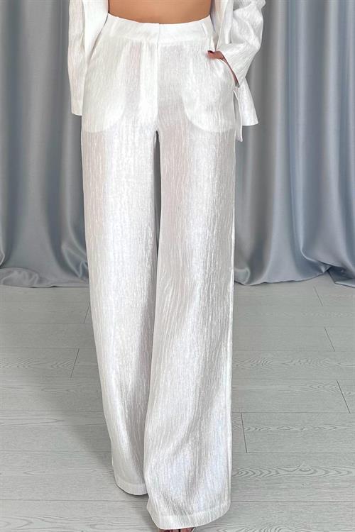 Wholesale Ecru Shiny Jacket and Trousers Set