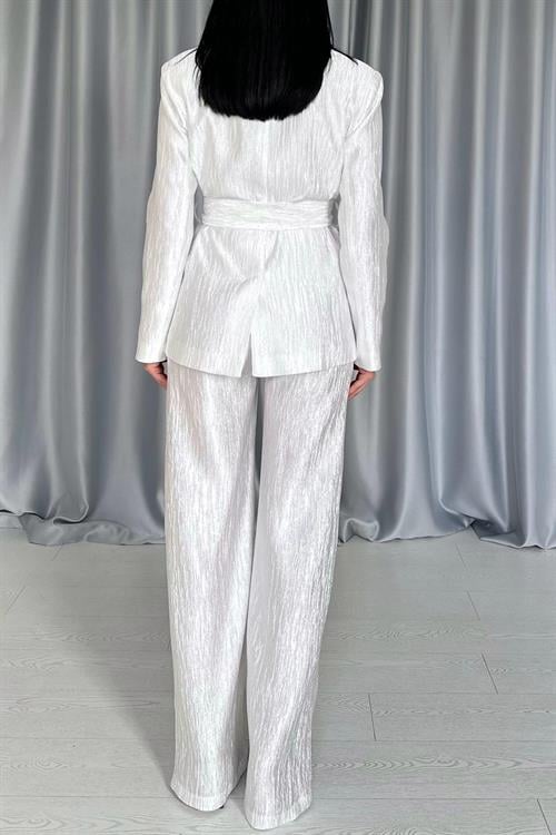 Wholesale Ecru Shiny Jacket and Trousers Set