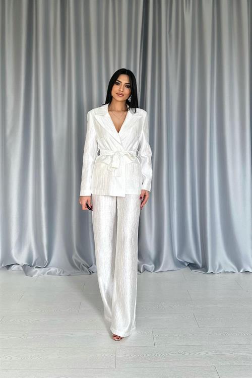 Wholesale Ecru Shiny Jacket and Trousers Set