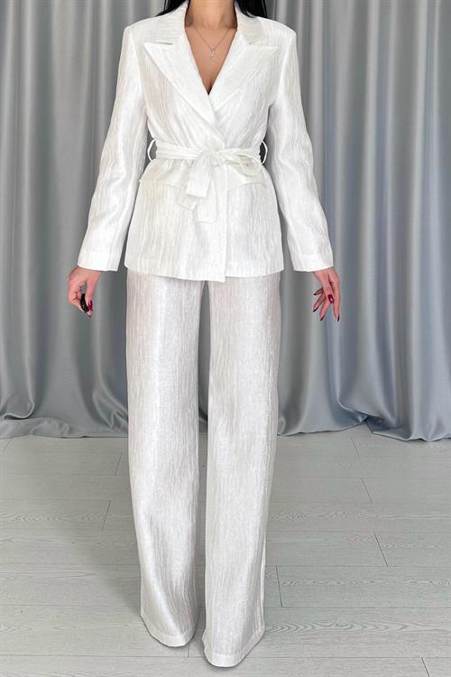 Wholesale Ecru Shiny Jacket and Trousers Set