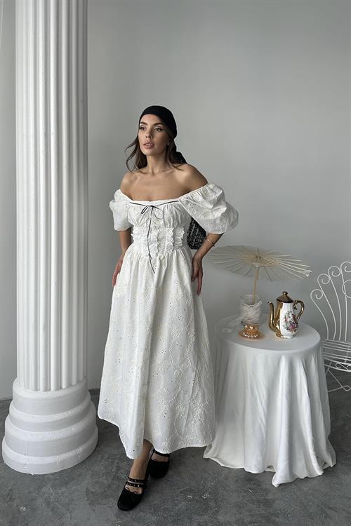 Wholesale Ecru Lace Detail Embroidered Dress