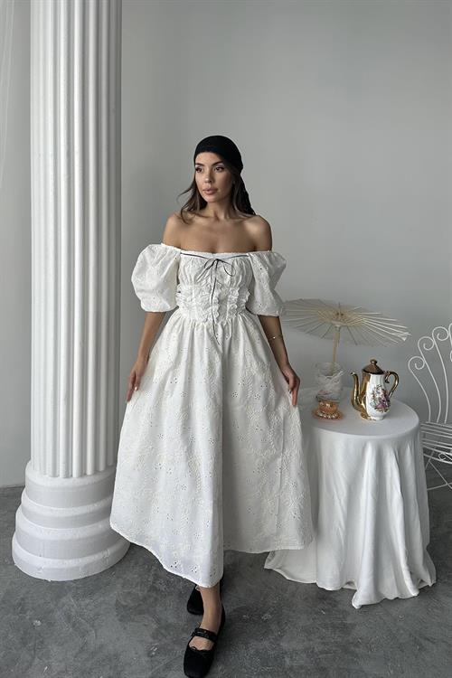 Wholesale Ecru Lace Detail Embroidered Dress