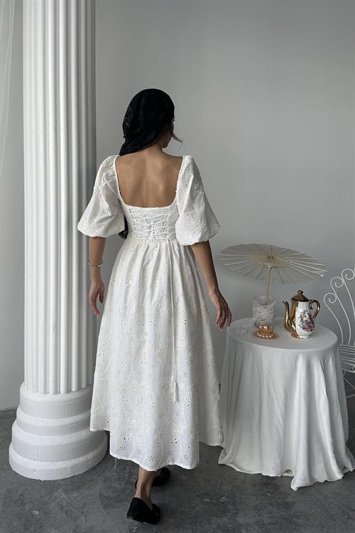 Wholesale Ecru Lace Detail Embroidered Dress