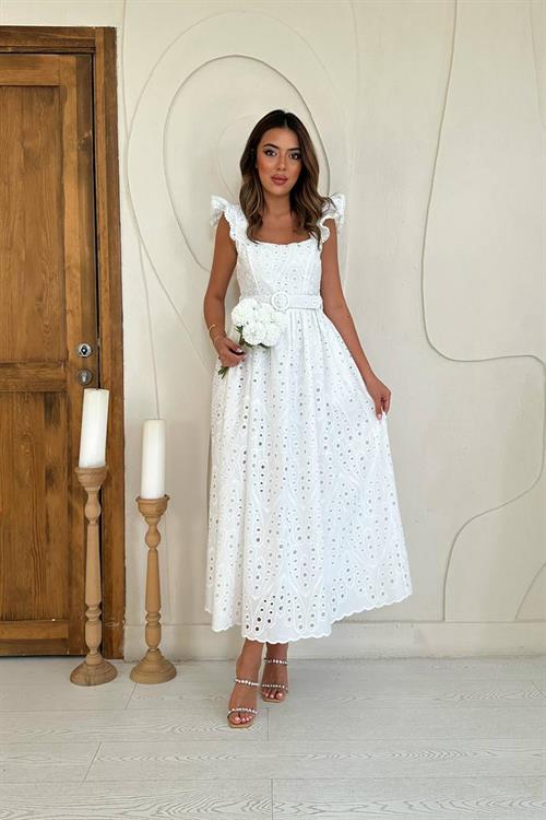 Wholesale Ecru Lace Embroidered Dress