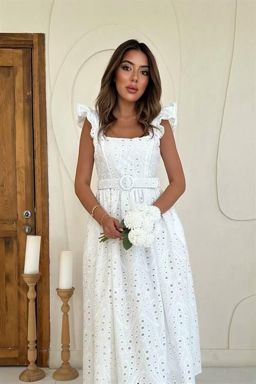 Wholesale Ecru Lace Embroidered Dress